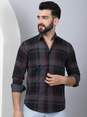 Men's Tartan Checked Cotton Casual Shirt-SF-958Black