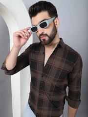 Men's Tartan Checked Cotton Casual Shirt-SF-958Coffee