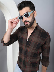 Men's Tartan Checked Cotton Casual Shirt-SF-958Coffee