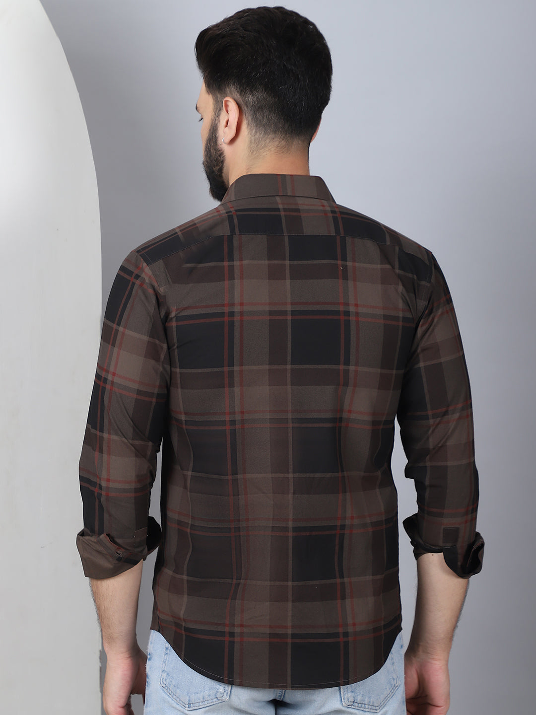 Men's Tartan Checked Cotton Casual Shirt | Coffee Formal Shirts