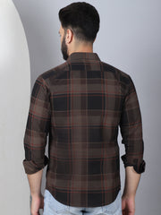 Men's Tartan Checked Cotton Casual Shirt-SF-958Coffee