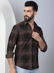 Men's Tartan Checked Cotton Casual Shirt-SF-958Coffee