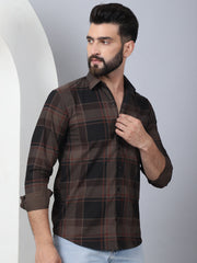 Men's Tartan Checked Cotton Casual Shirt-SF-958Coffee