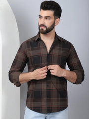 Men's Tartan Checked Cotton Casual Shirt-SF-958Coffee