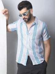 Men's Geometric Printed Cotton Casual Shirt-SF-959Green