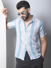 Men's Geometric Printed Cotton Casual Shirt-SF-959Green
