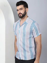 Men's Geometric Printed Cotton Casual Shirt-SF-959Green