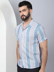 Men's Geometric Printed Cotton Casual Shirt-SF-959Green
