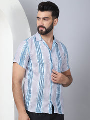 Men's Geometric Printed Cotton Casual Shirt-SF-959Green