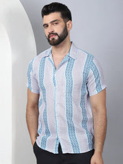 Men's Geometric Printed Cotton Casual Shirt-SF-959Green