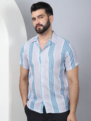 Men's Geometric Printed Cotton Casual Shirt-SF-959Green