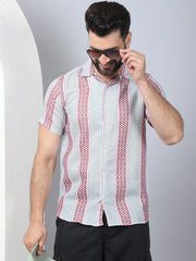 Men's Geometric Printed Cotton Casual Shirt-SF-959Red