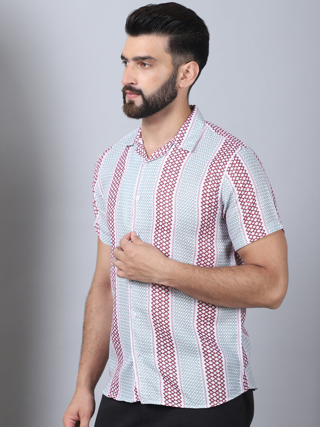 Red Geometric Print Cotton Shirt - Men's Casual Printed Shirt