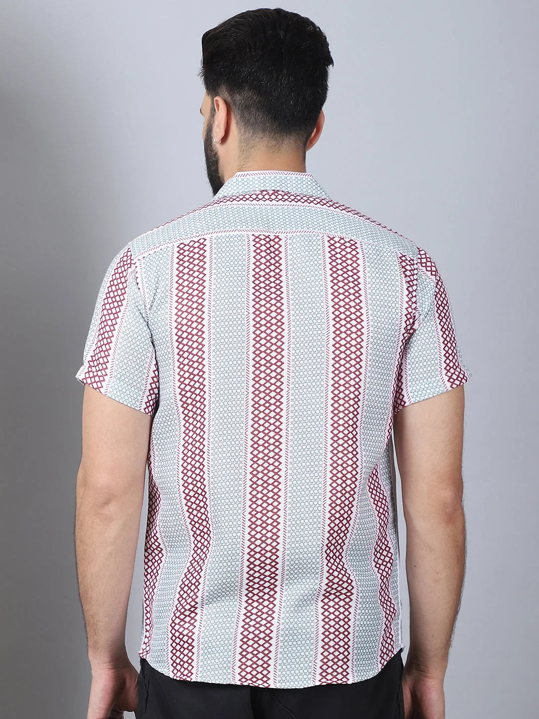 Red Geometric Print Cotton Shirt - Men's Casual Printed Shirt