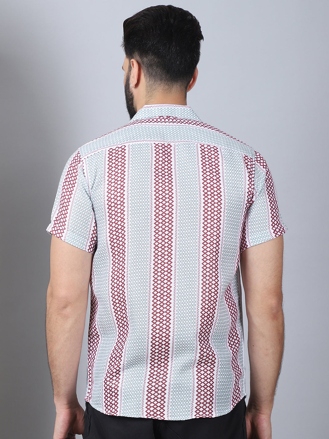 Red Geometric Print Cotton Shirt - Men's Casual Printed Shirt