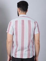 Men's Geometric Printed Cotton Casual Shirt-SF-959Red