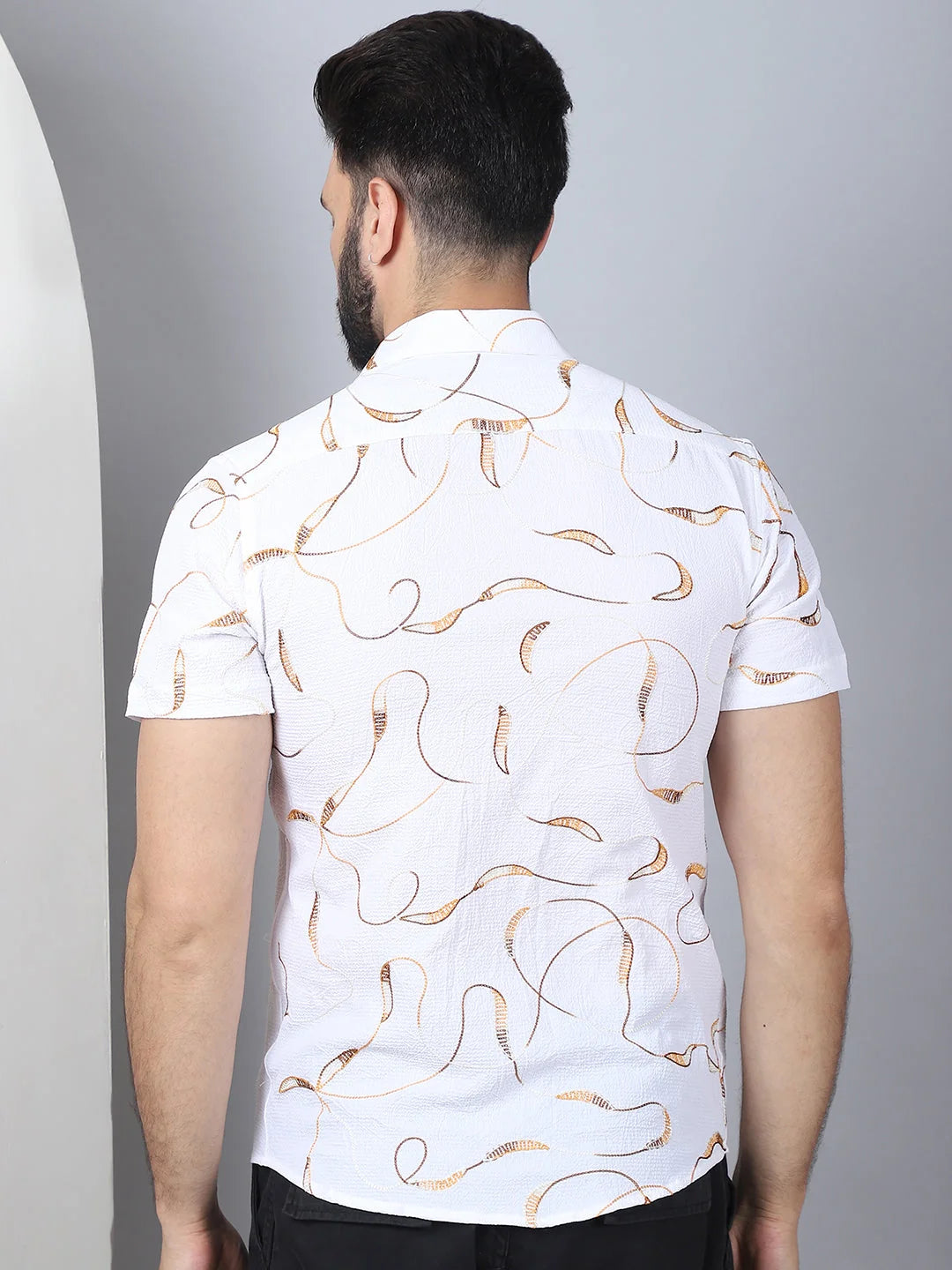 Men's Embroidered Cotton Shirt - White Casual Cotton Shirt