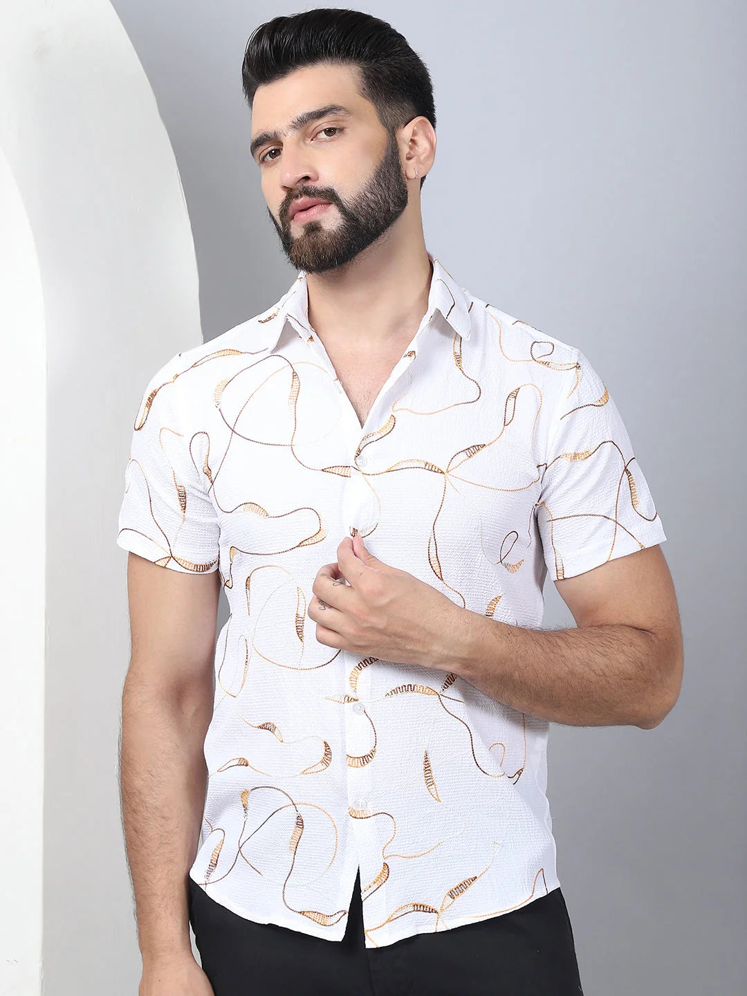 Men's Embroidered Cotton Shirt - White Casual Cotton Shirt