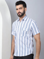 Men's Floral Printed Cotton Casual Shirt-SF-961Blue