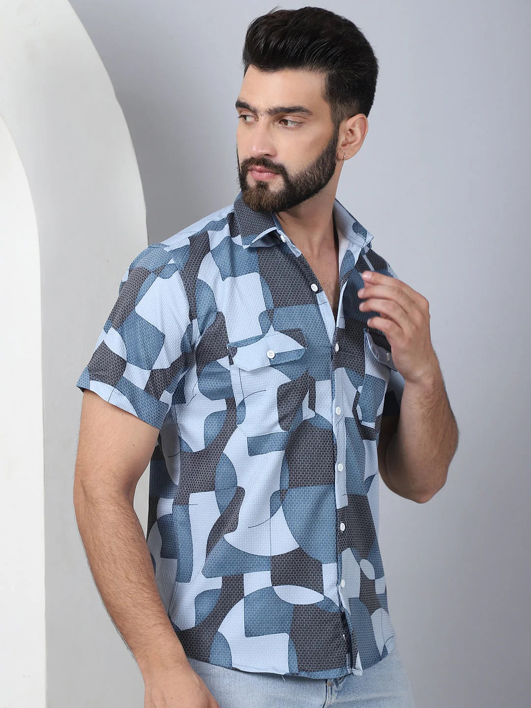 Men's Geometric Printed Cotton Shirt - Casual Printed Shirt