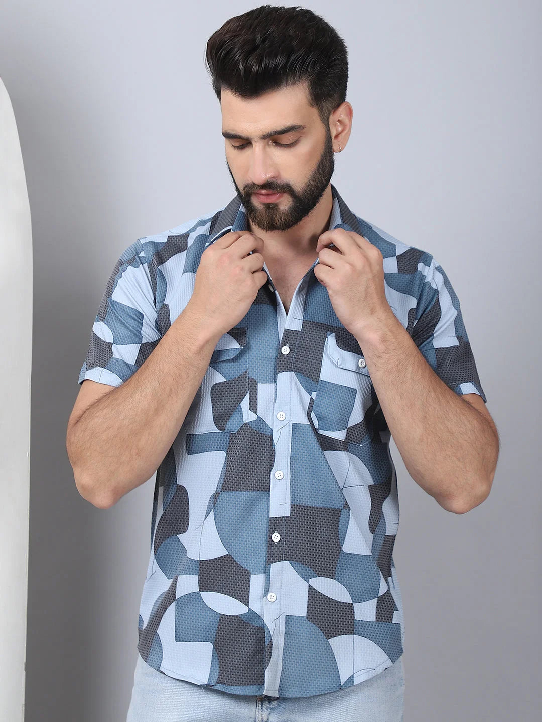 Men's Geometric Printed Cotton Shirt - Casual Printed Shirt