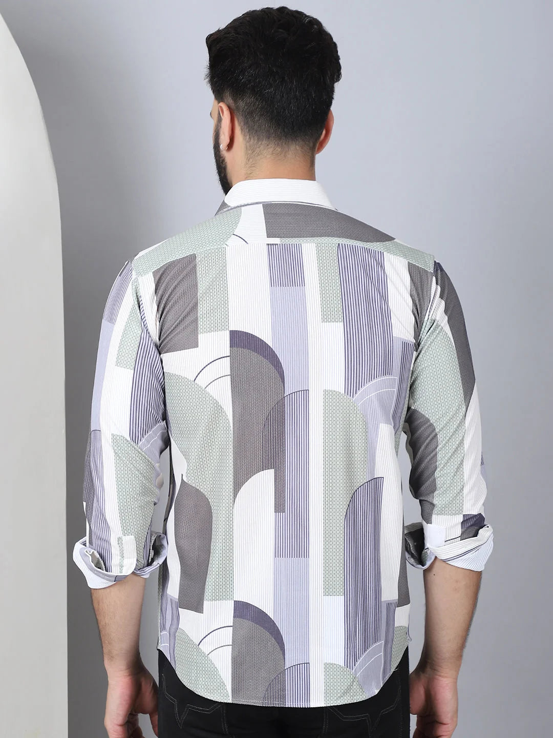 Abstract Print Grey Cotton Shirt - Men's Casual Printed Shirt