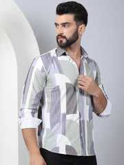 Abstract Printed Spread Collar Cotton Casual Shirt for Men-SF-962Grey