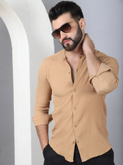 Self Design Cotton Blend Casual Shirt for Men-SF-963Beige