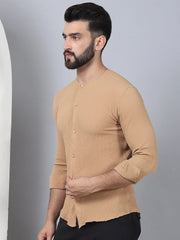 Self Design Cotton Blend Casual Shirt for Men-SF-963Beige