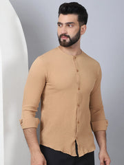 Self Design Cotton Blend Casual Shirt for Men-SF-963Beige