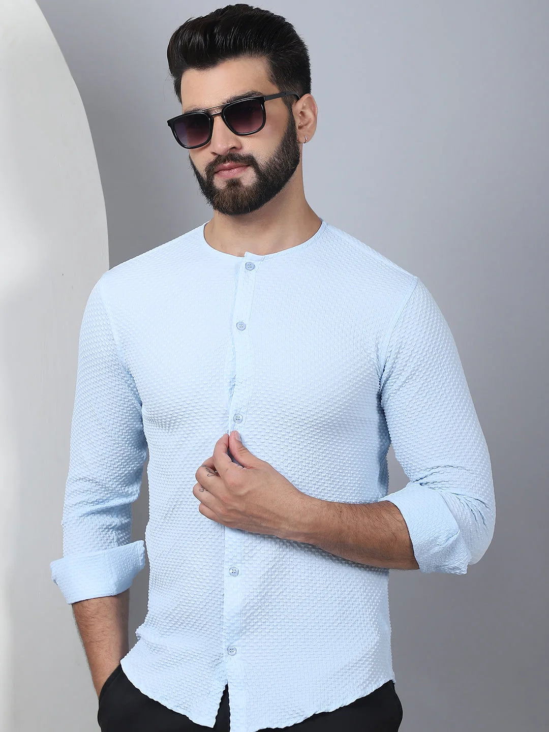 Self Design Cotton Blend Casual Shirt for Men-SF-963Firozi