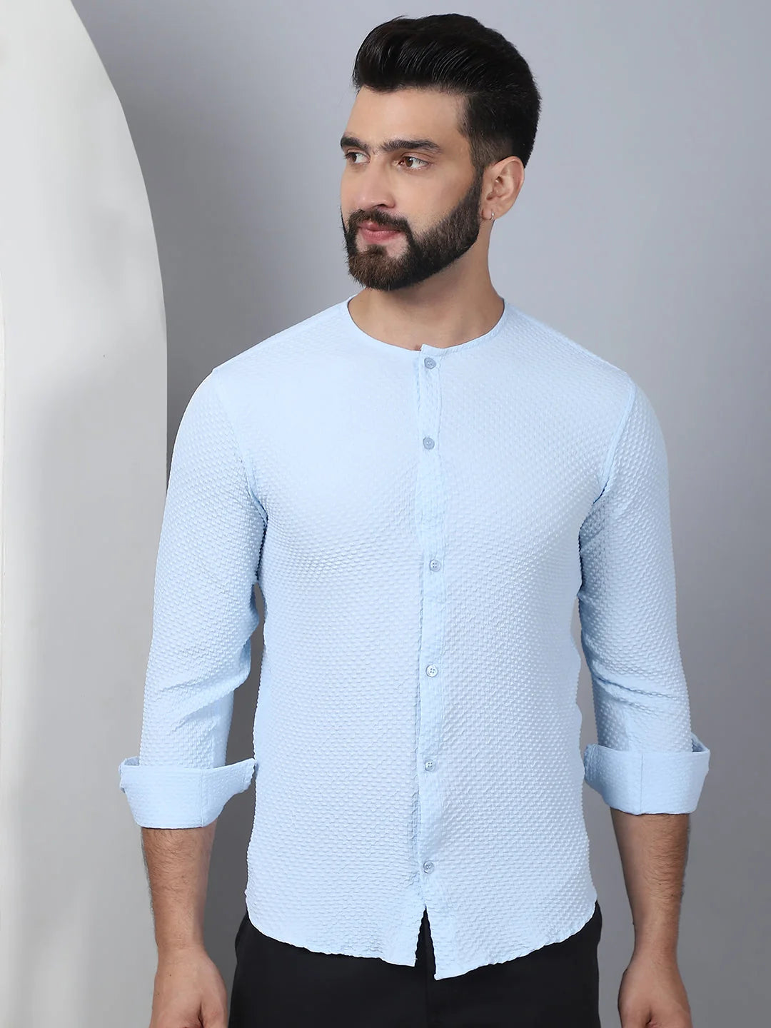 Firozi Cotton Blend Mens Shirt - Collarless Casual Shirt