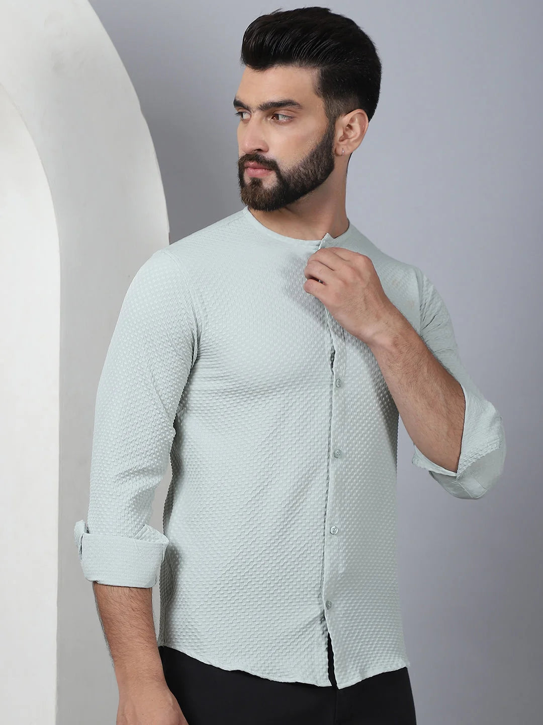 Pista Cotton Blend Mens Shirt - Collarless Casual Shirt