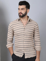 Striped Cotton Casual Shirt for Men-SF-964Beige