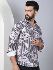 Printed Spread Collar Cotton Casual Shirt for Men-SF-966Grey