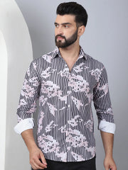 Printed Spread Collar Cotton Casual Shirt for Men-SF-966Grey