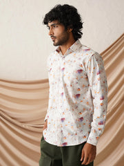 Printed Spread Collar Cotton Casual Shirt for Men-SF-966Wine