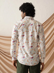 Printed Spread Collar Cotton Casual Shirt for Men-SF-966Wine
