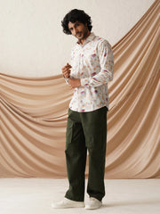 Printed Spread Collar Cotton Casual Shirt for Men-SF-966Wine