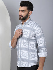 Printed Spread Collar Cotton Casual Shirt for Men-SF-967Light-Grey
