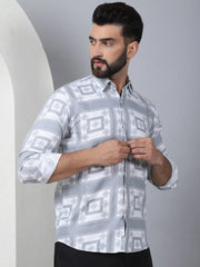 Printed Spread Collar Cotton Casual Shirt for Men-SF-967Light-Grey