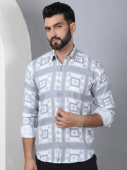 Printed Spread Collar Cotton Casual Shirt for Men-SF-967Light-Grey