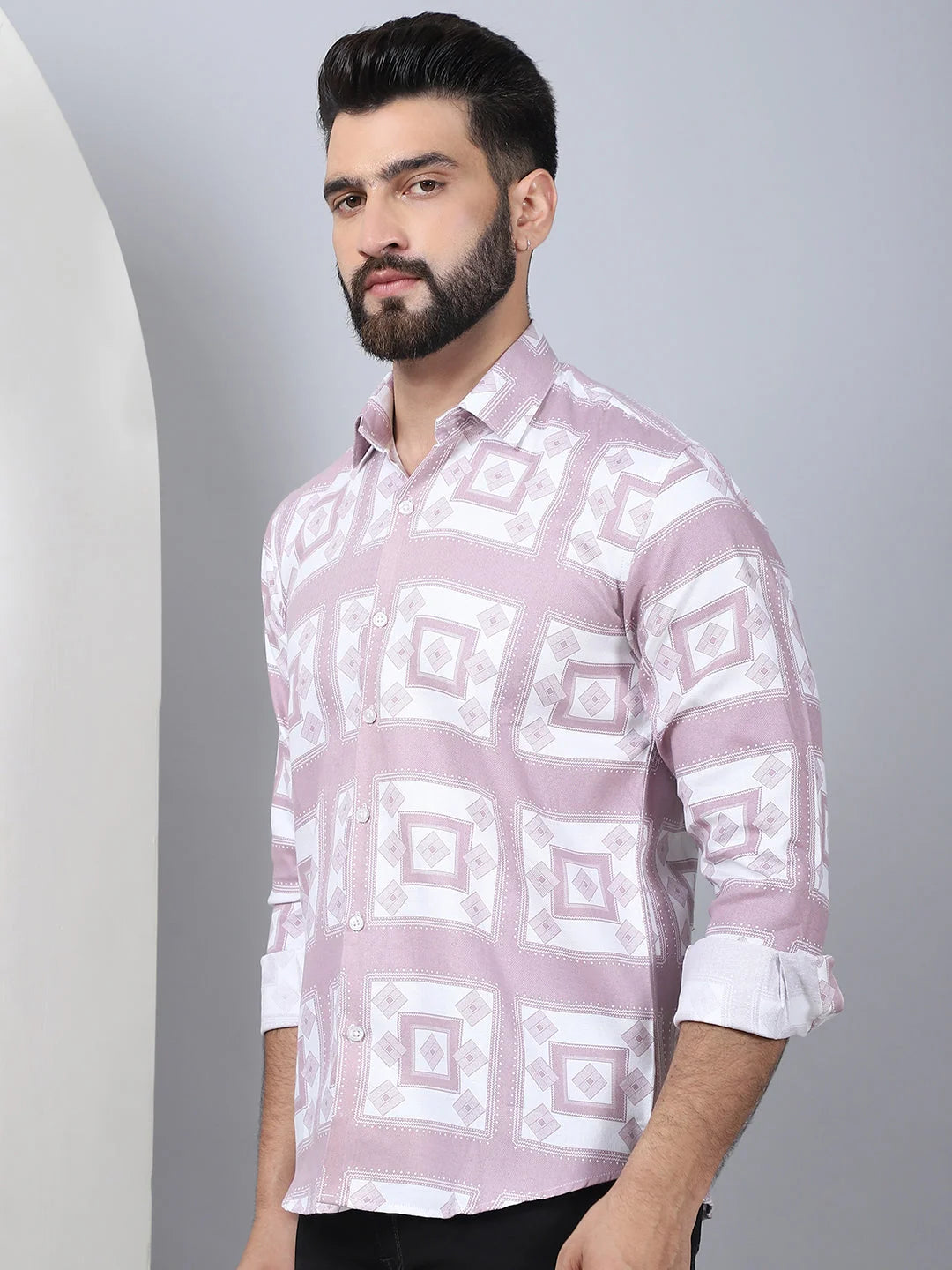 Magenta Cotton Mens Shirt - Printed Spread Collar Shirt