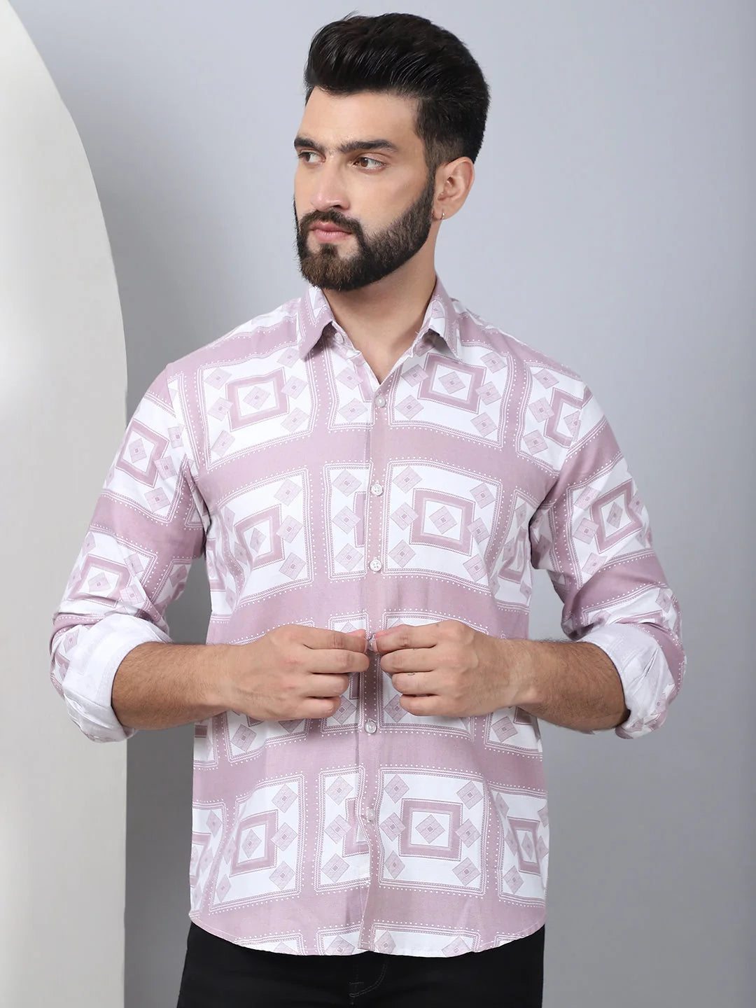 Magenta Cotton Mens Shirt - Printed Spread Collar Shirt