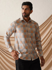 Checked Spread Collar Cotton Casual Shirt for Men-SF-968Beige