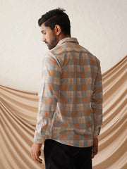 Checked Spread Collar Cotton Casual Shirt for Men-SF-968Beige