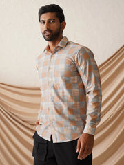 Checked Spread Collar Cotton Casual Shirt for Men-SF-968Beige