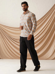 Checked Spread Collar Cotton Casual Shirt for Men-SF-968Beige