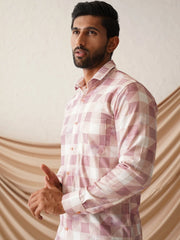 Checked Spread Collar Cotton Casual Shirt for Men-SF-968Magenta