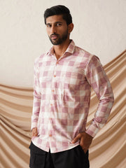 Checked Spread Collar Cotton Casual Shirt for Men-SF-968Magenta